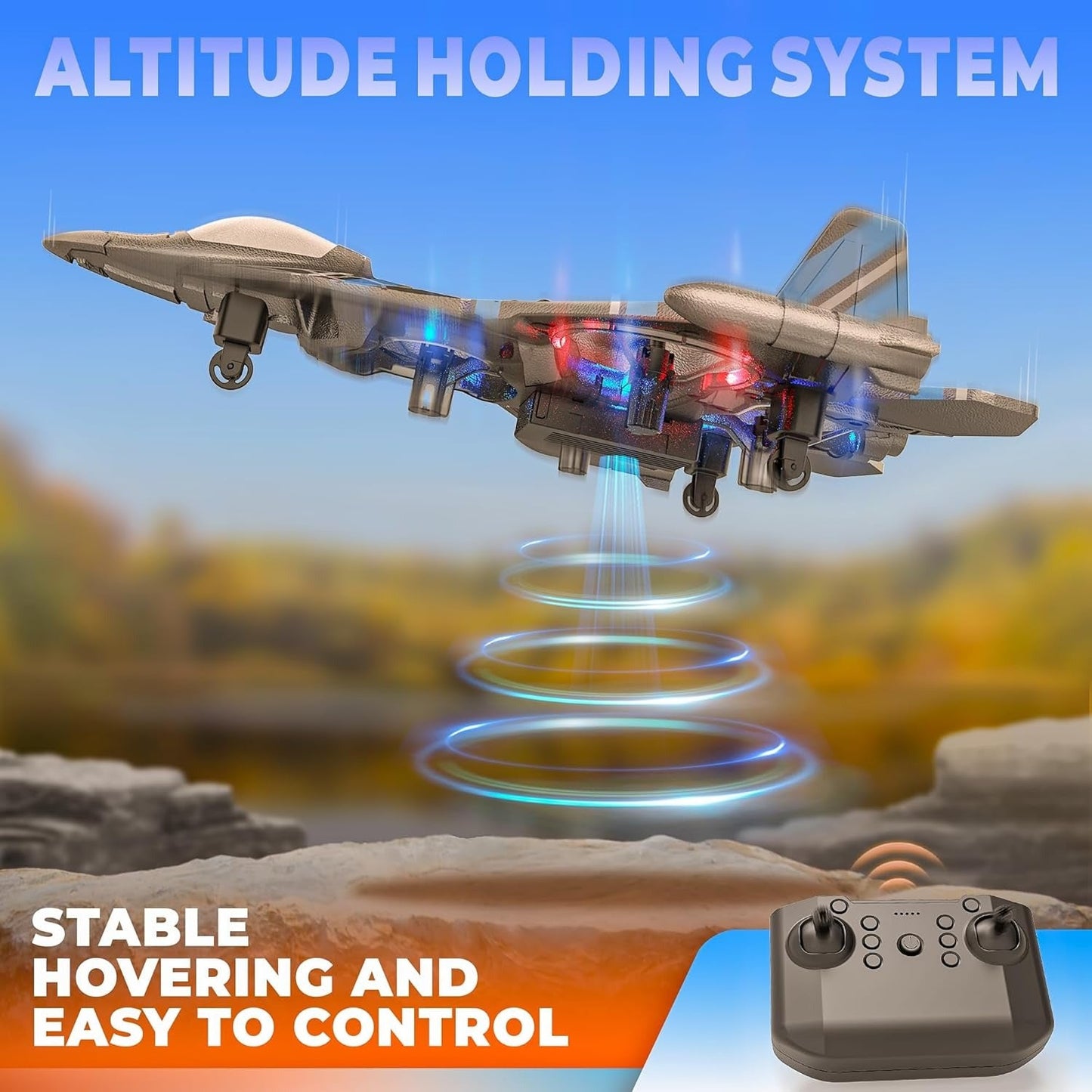 2.4GHZ RC Plane, Remote Control Airplane, RC Helicopter, 360° Flip Fighter Jet Toy, Toys for ages 8-13 with Colorful LED Navigation Lights Red