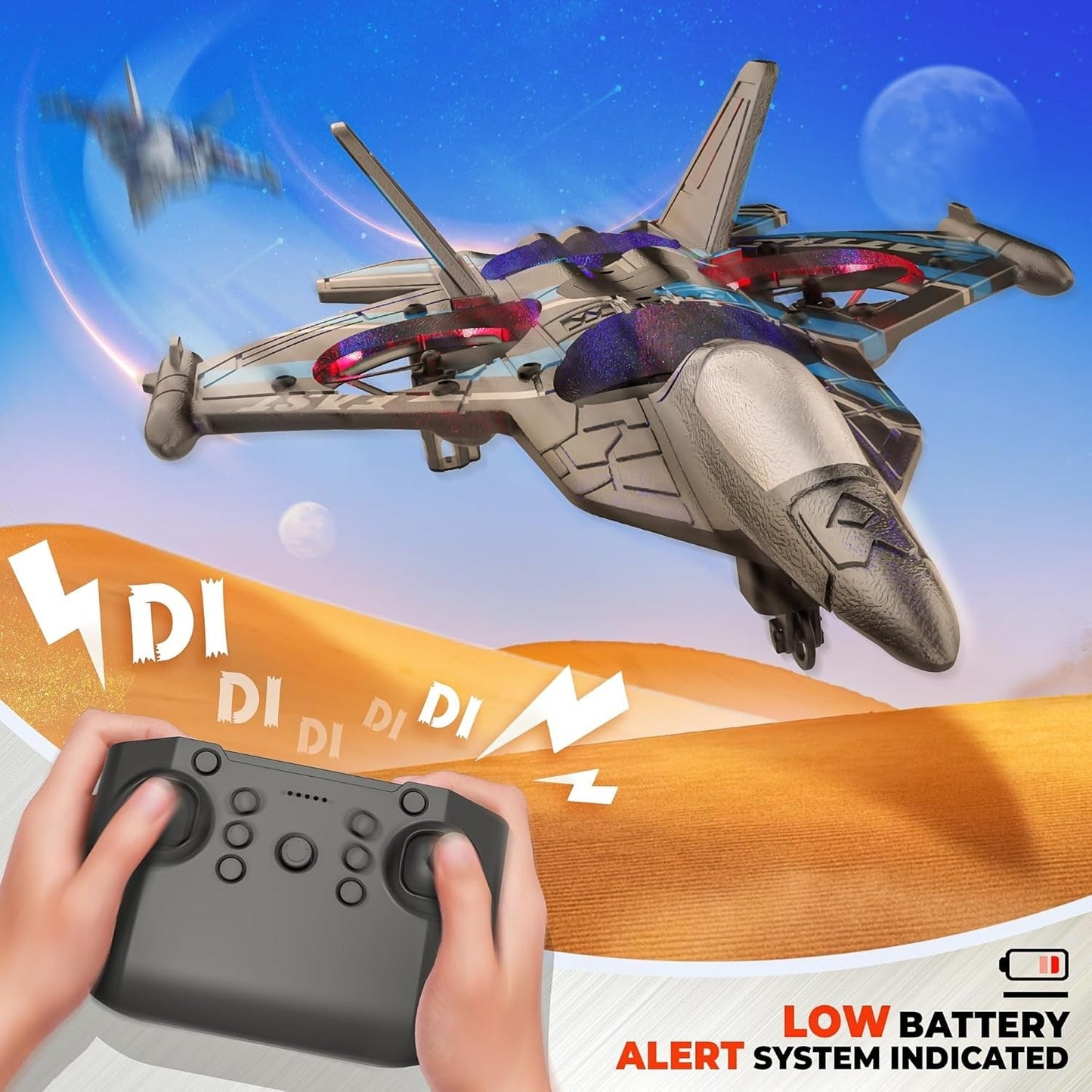 2.4GHZ RC Plane, Remote Control Airplane, RC Helicopter, 360° Flip Fighter Jet Toy, Toys for ages 8-13 with Colorful LED Navigation Lights Red