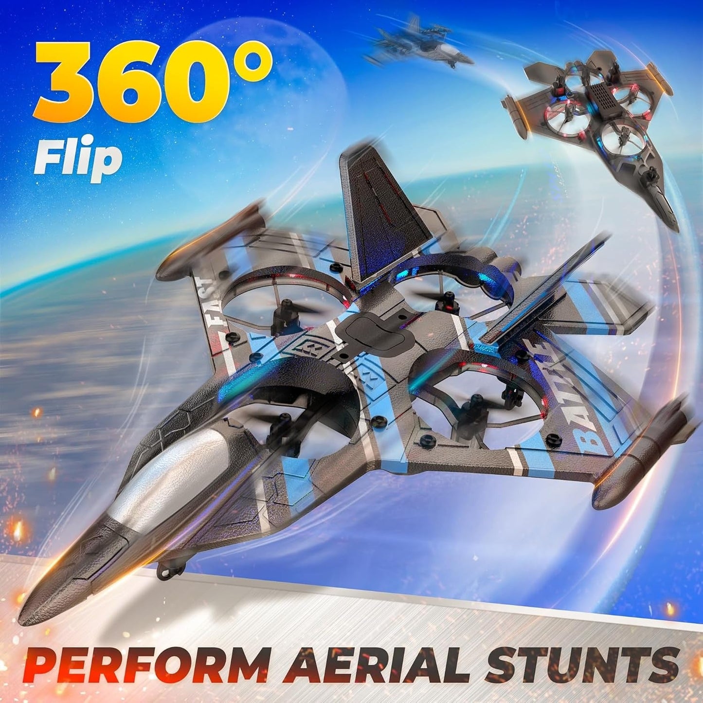 2.4GHZ RC Plane, Remote Control Airplane, RC Helicopter, 360° Flip Fighter Jet Toy, Toys for ages 8-13 with Colorful LED Navigation Lights Red