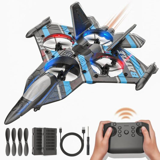 2.4GHZ RC Plane, Remote Control Airplane, RC Helicopter, 360° Flip Fighter Jet Toy, Toys for ages 8-13 with Colorful LED Navigation Lights Red