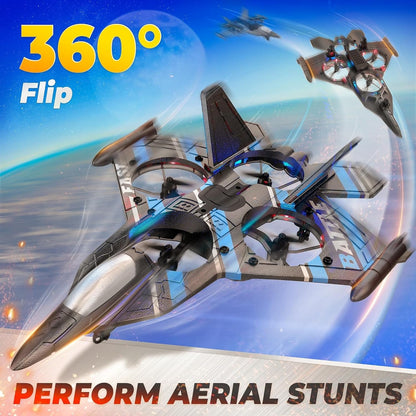 2.4GHZ RC Plane, Remote Control Airplane, RC Helicopter, 360° Flip Fighter Jet Toy, Toys for ages 8-13 with Colorful LED Navigation Lights Red